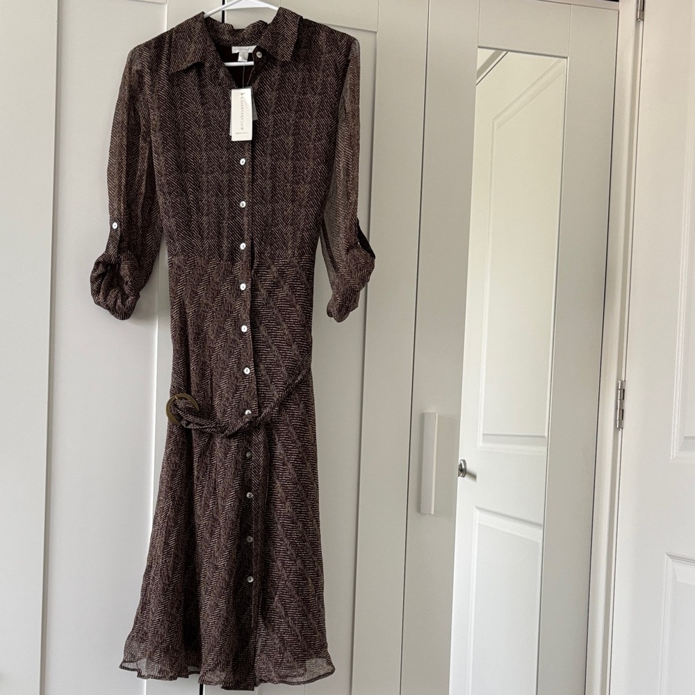 Charter Club Women’s Chocolate Brown 100% Silk Midi Dress Size 10